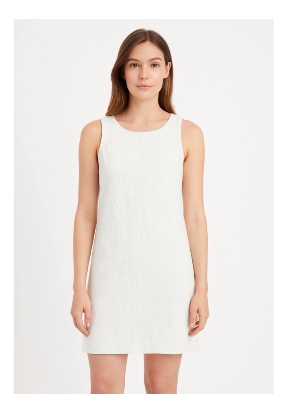 Adrianna Papell White Sleeveless Floral Embroidered Dress Tropical Size 10